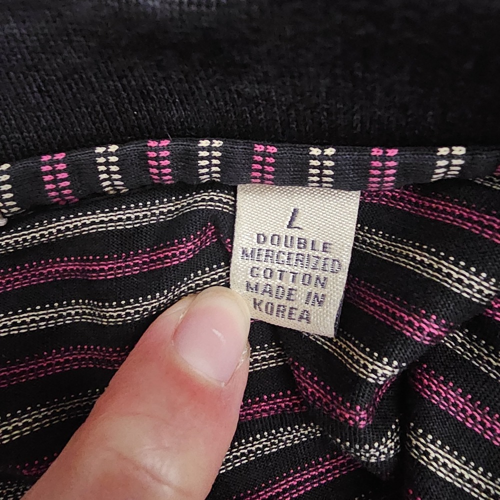 Vintage Peter Millar Mens Large Black Pink Striped Polo Golf Shirt Dad Y2k - Picture 8 of 8